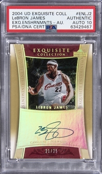 2004-05 UD "Exquisite Collection" Exquisite Enshrinements Autograph #ENLJ2 LeBron James Signed Card (#21/25) – PSA Authentic, PSA/DNA 10